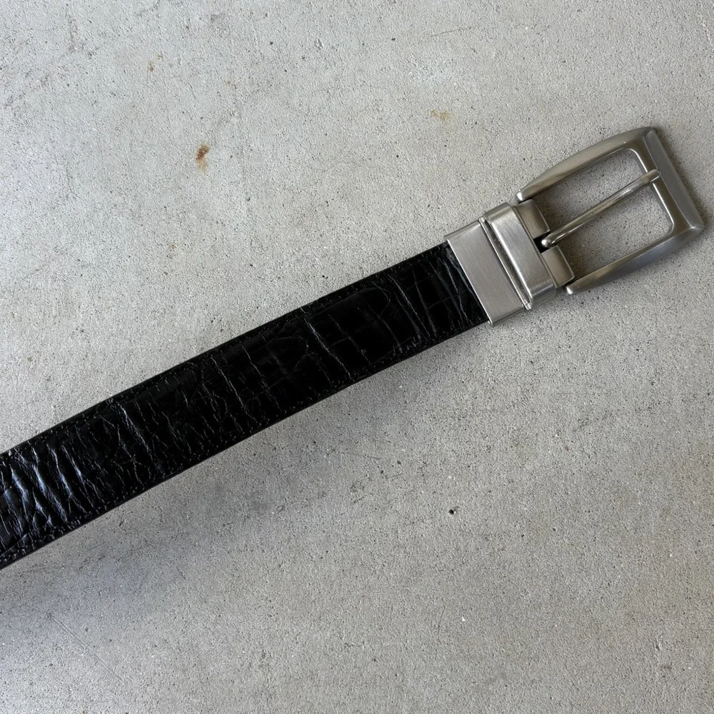 Brighton Reversible Belt Mens 34 Black Brown Crocodile Embossed Leather 30090